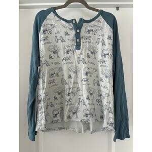Kate Quinn Blue Bear Family Organic Cotton Henley Size XL